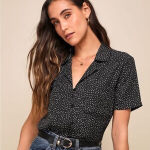 Lulus Black and White Polka Dot Button Down Shirt